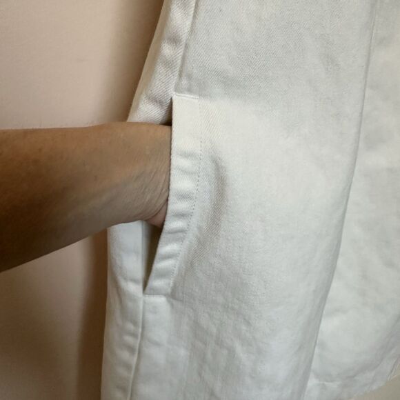 J Crew Women's Denim Dress 6 Sleeveless White Pockets Shift Midi Preppy Retro - Picture 4 of 5